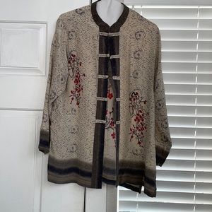 Vintage Chico’s 100% Silk Cherry blossoms Japanese inspired shirt size Small(1)